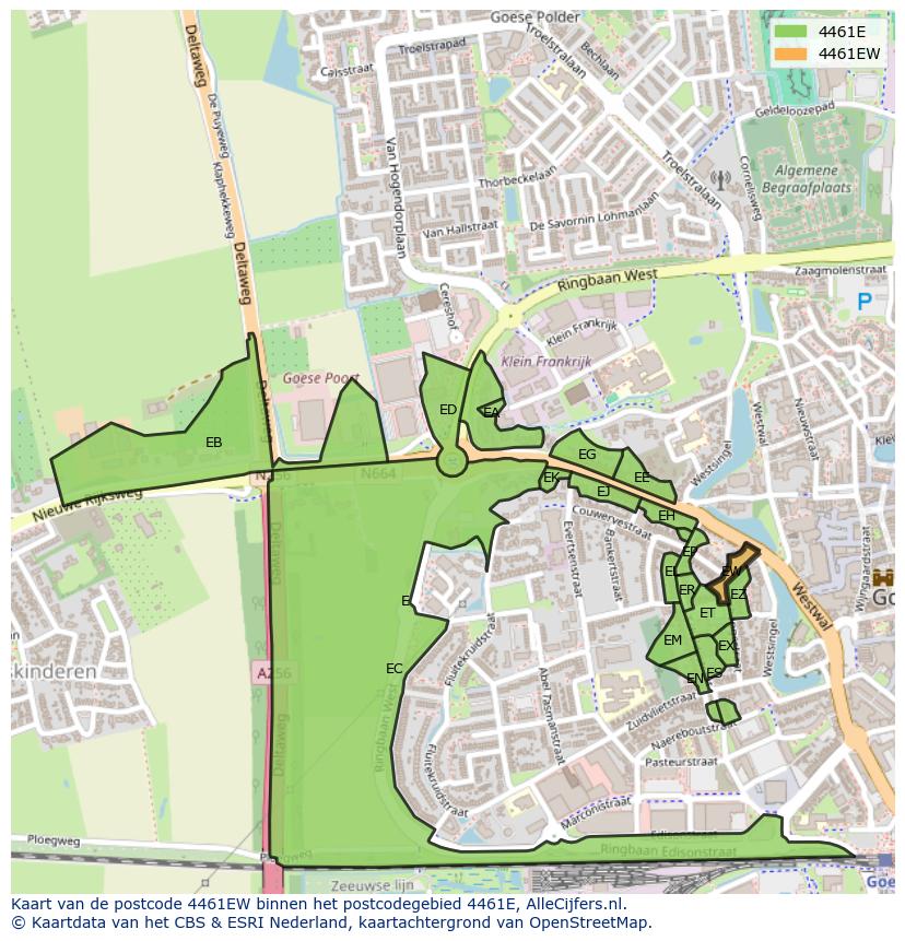 Afbeelding van het postcodegebied 4461 EW op de kaart.