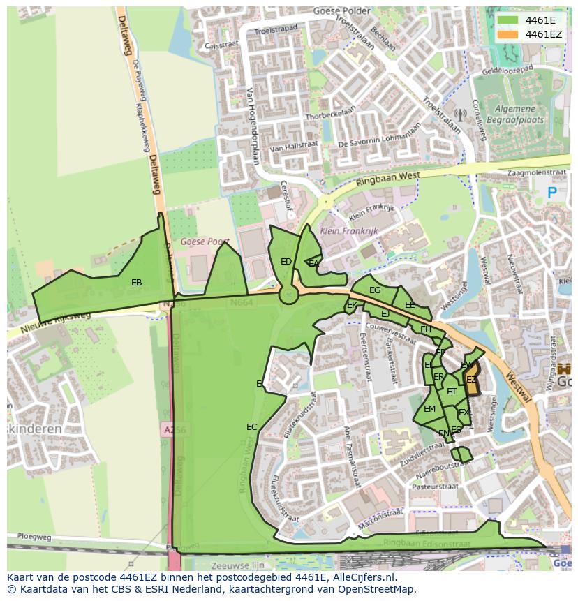 Afbeelding van het postcodegebied 4461 EZ op de kaart.