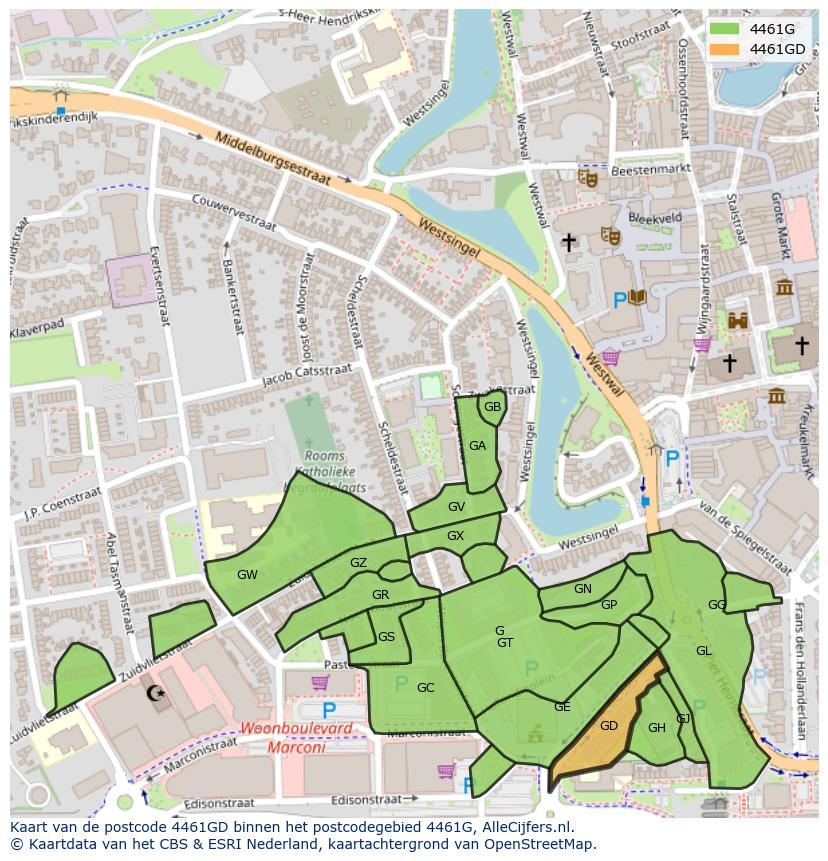 Afbeelding van het postcodegebied 4461 GD op de kaart.