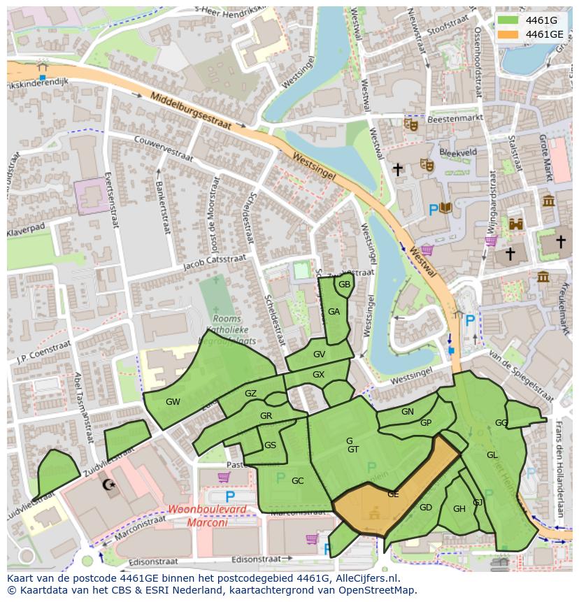 Afbeelding van het postcodegebied 4461 GE op de kaart.