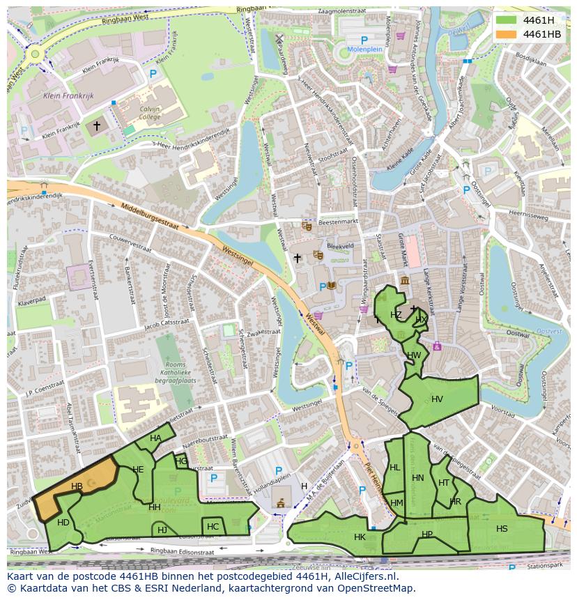 Afbeelding van het postcodegebied 4461 HB op de kaart.