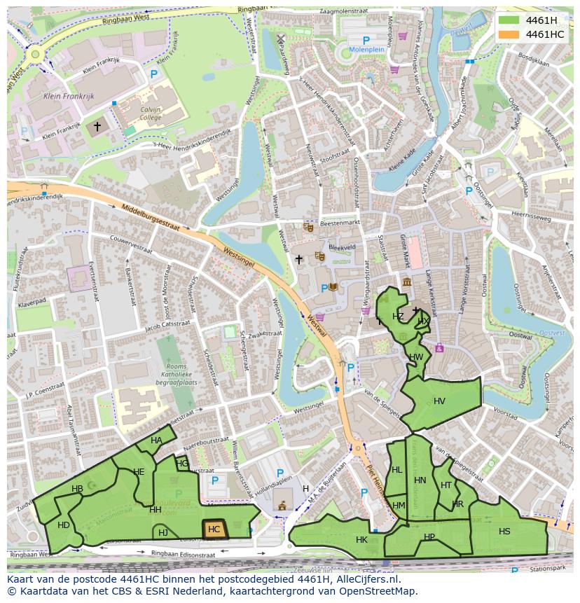 Afbeelding van het postcodegebied 4461 HC op de kaart.
