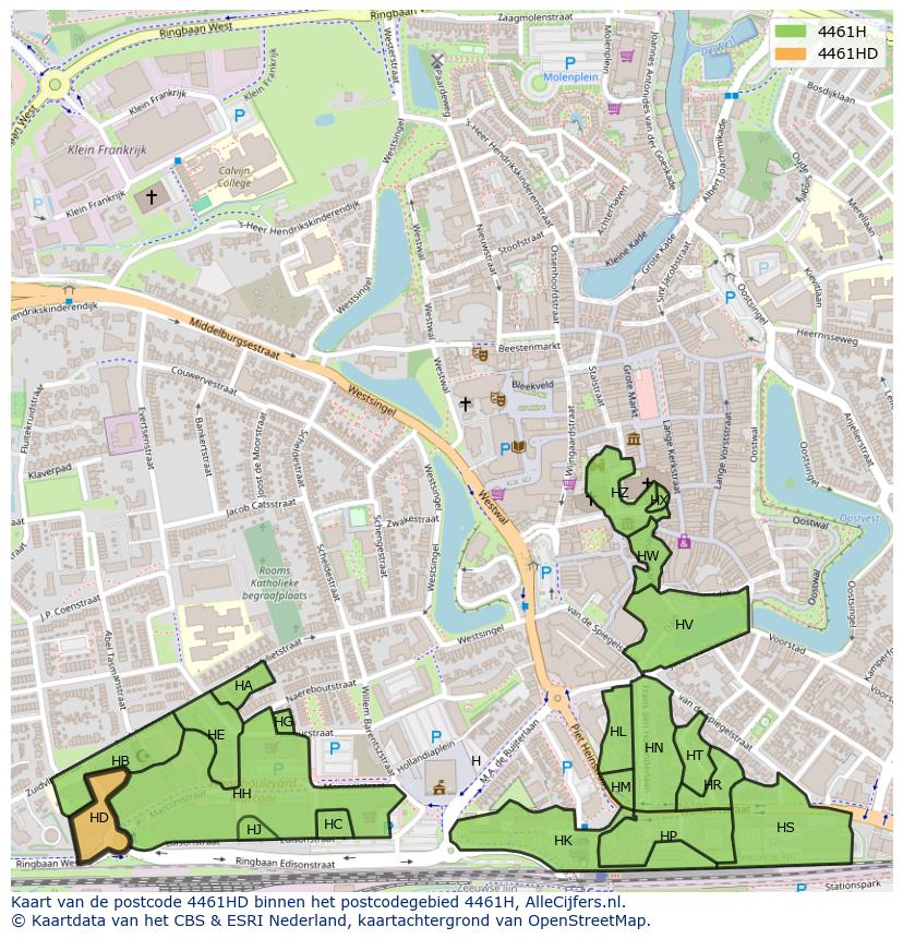 Afbeelding van het postcodegebied 4461 HD op de kaart.
