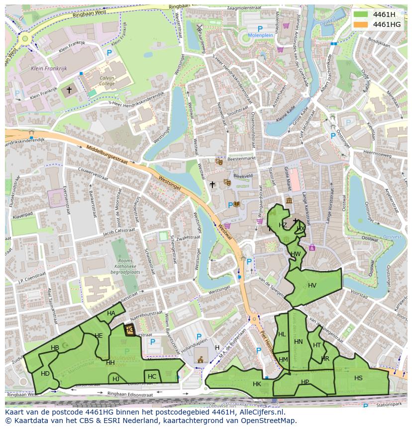 Afbeelding van het postcodegebied 4461 HG op de kaart.