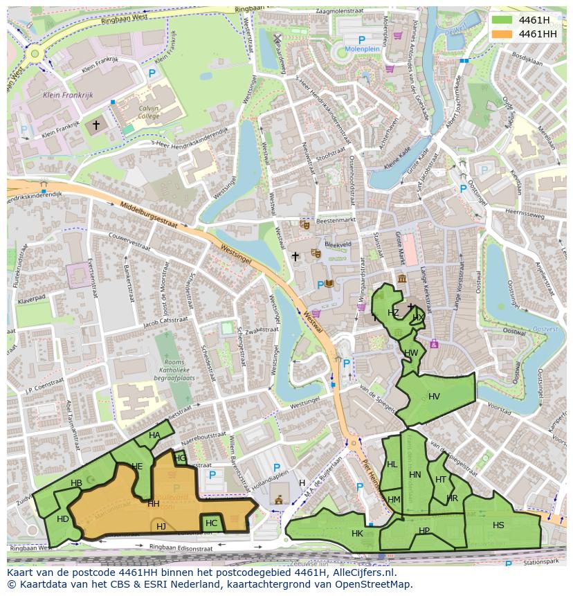 Afbeelding van het postcodegebied 4461 HH op de kaart.