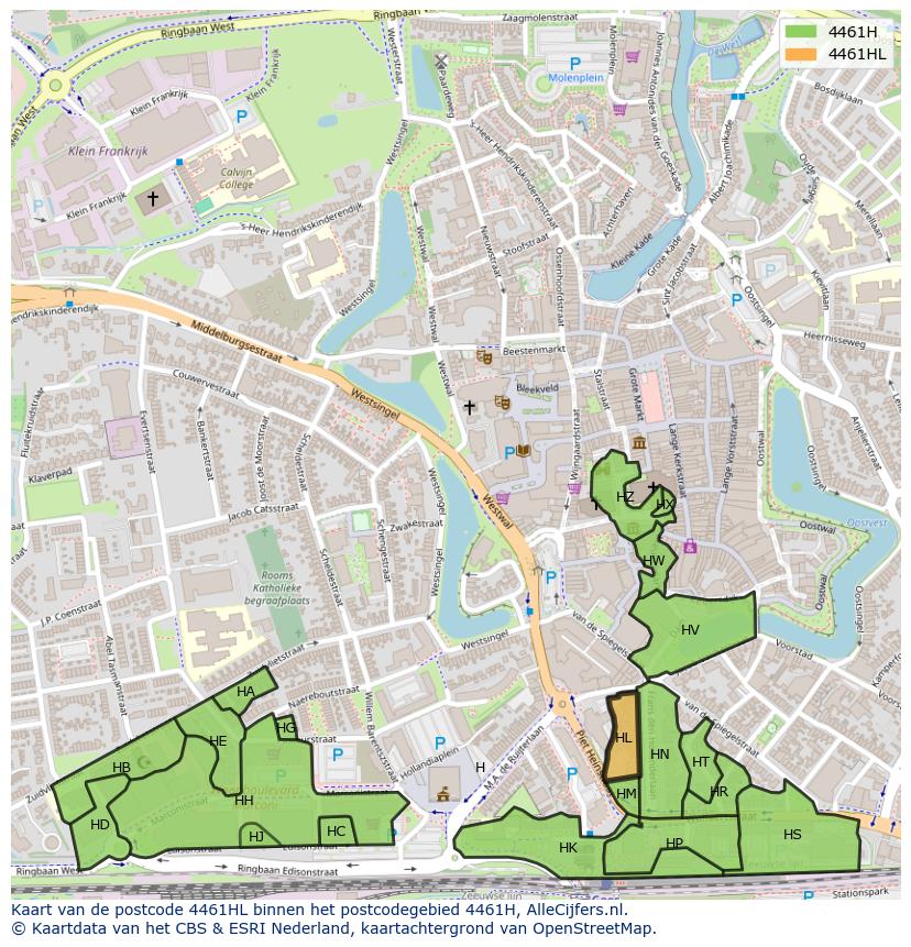Afbeelding van het postcodegebied 4461 HL op de kaart.