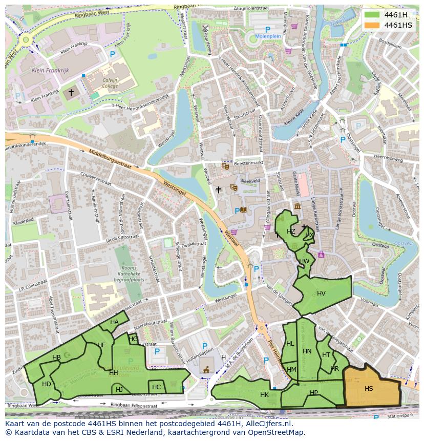 Afbeelding van het postcodegebied 4461 HS op de kaart.