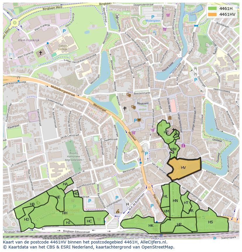 Afbeelding van het postcodegebied 4461 HV op de kaart.
