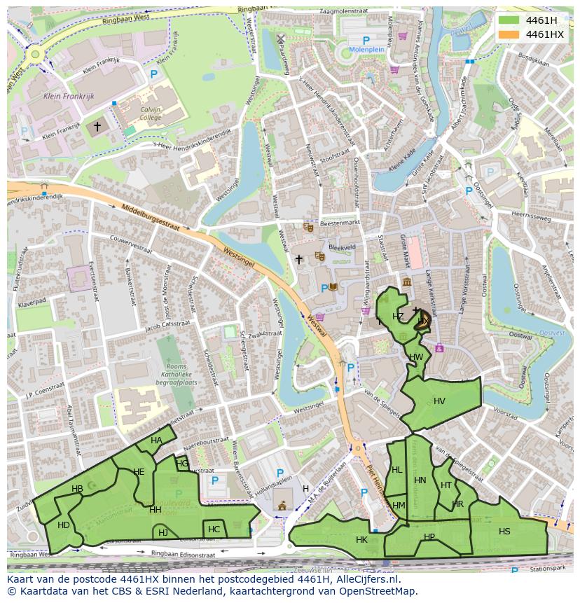 Afbeelding van het postcodegebied 4461 HX op de kaart.