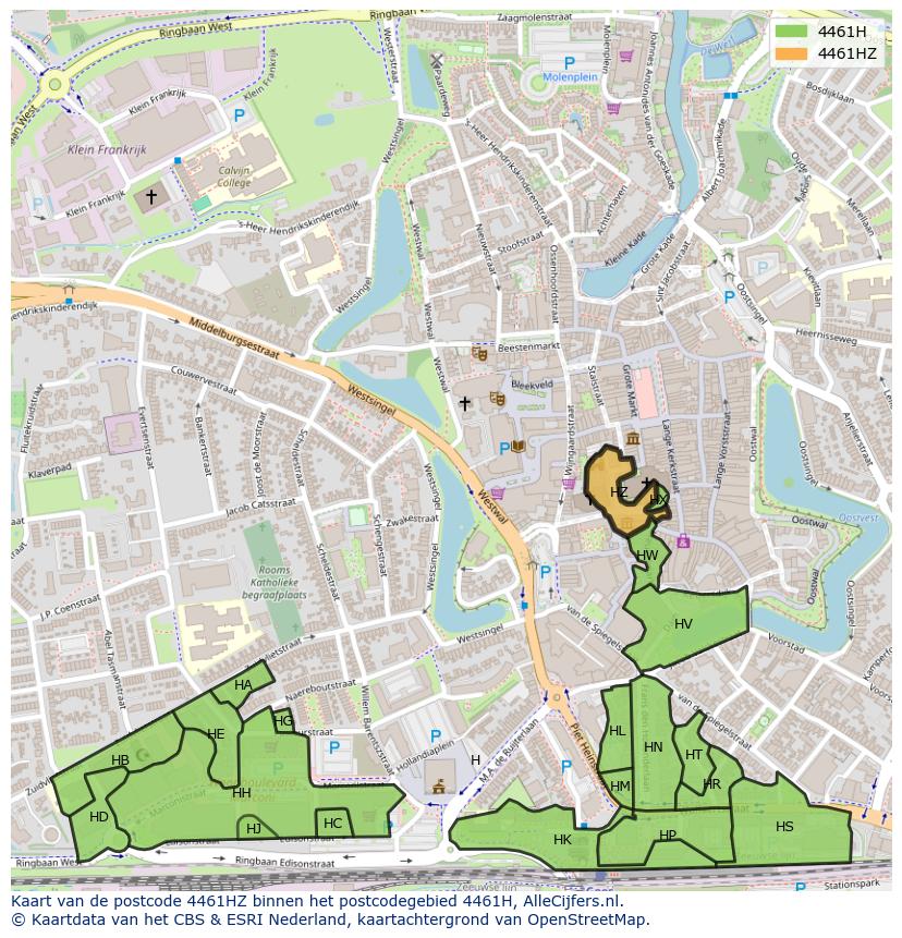 Afbeelding van het postcodegebied 4461 HZ op de kaart.