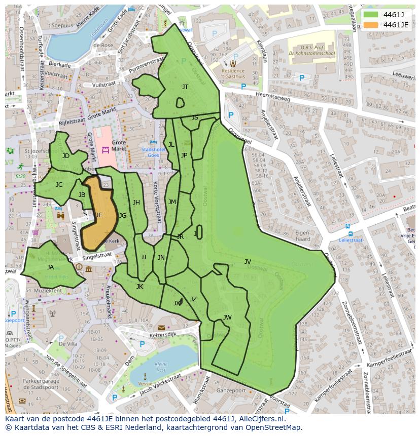 Afbeelding van het postcodegebied 4461 JE op de kaart.