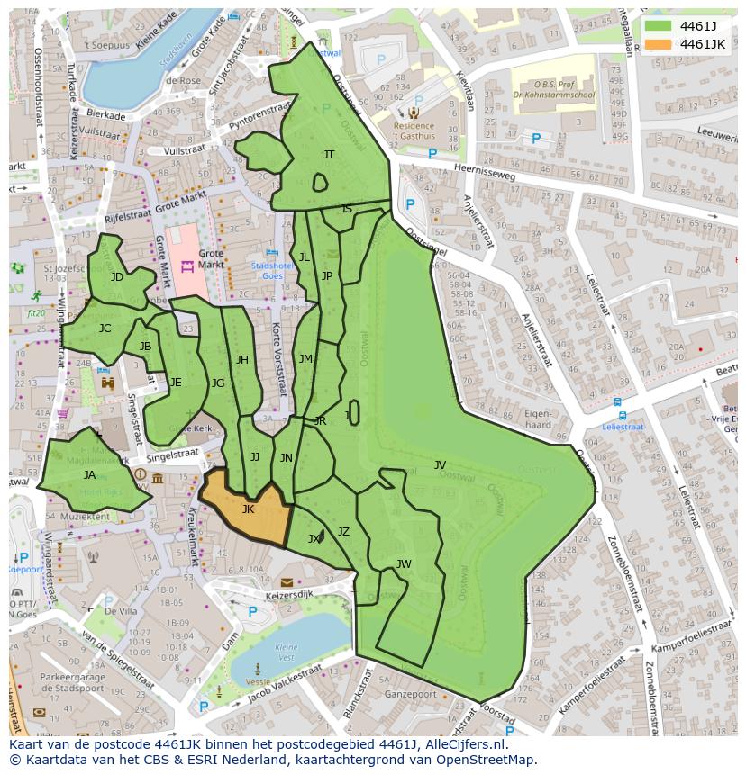 Afbeelding van het postcodegebied 4461 JK op de kaart.