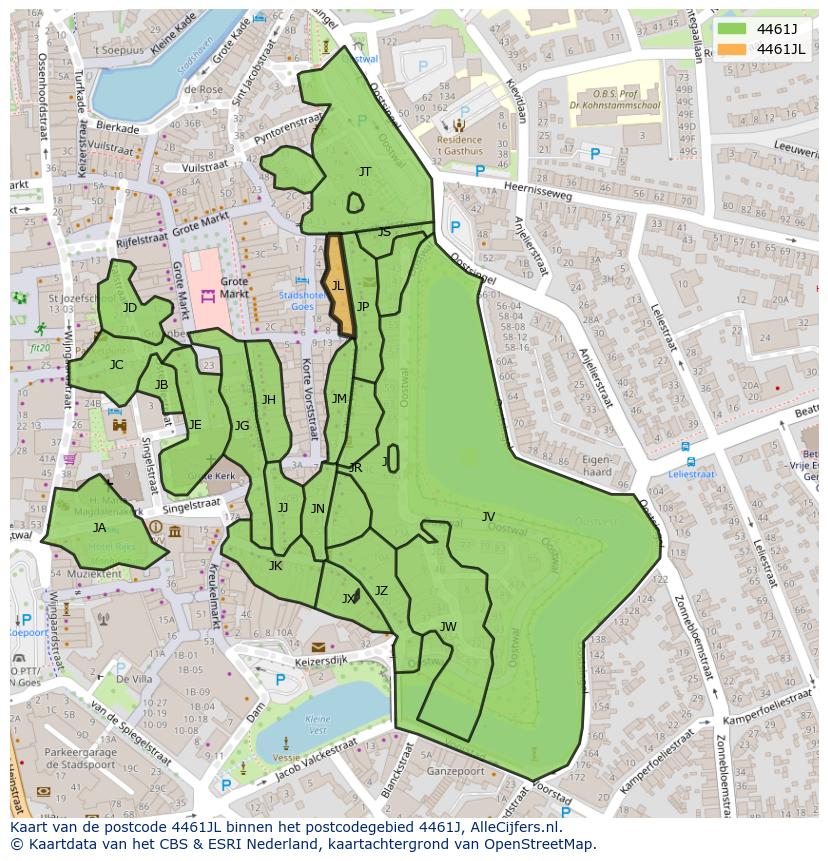 Afbeelding van het postcodegebied 4461 JL op de kaart.