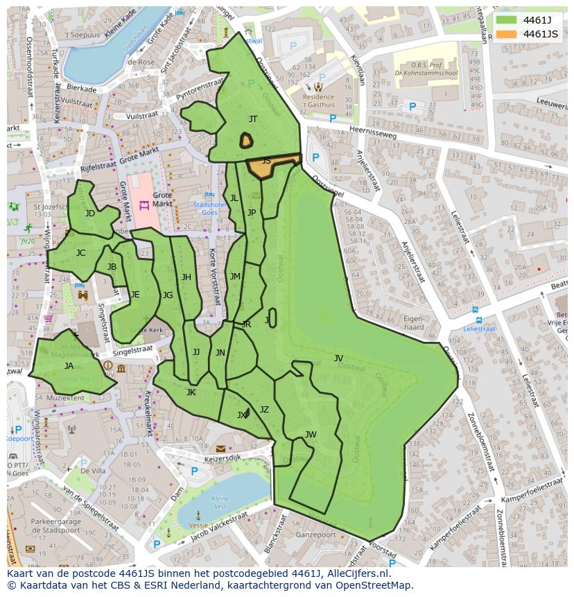 Afbeelding van het postcodegebied 4461 JS op de kaart.