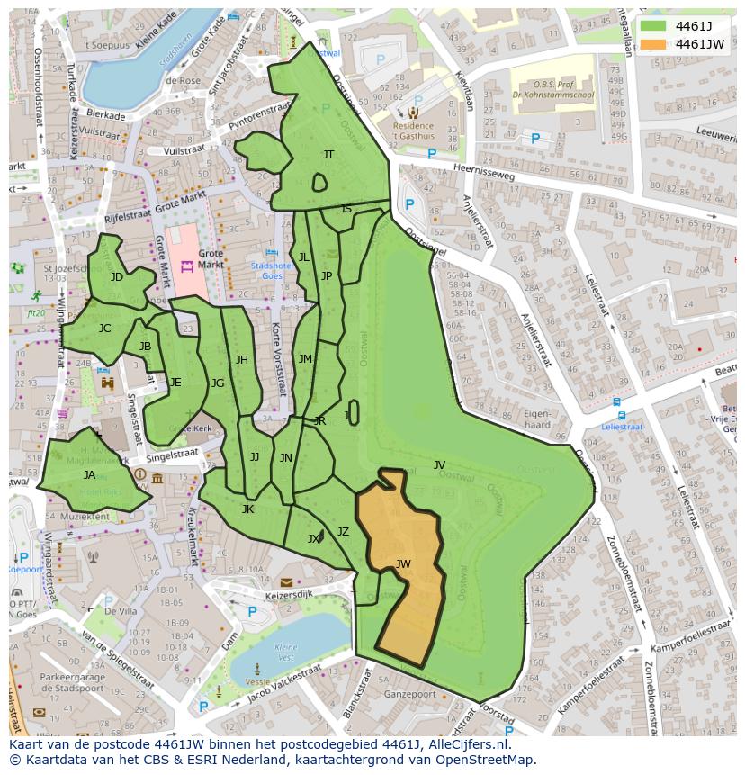 Afbeelding van het postcodegebied 4461 JW op de kaart.