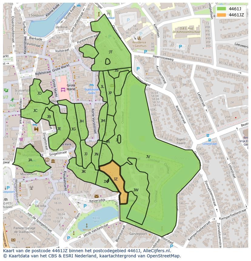 Afbeelding van het postcodegebied 4461 JZ op de kaart.