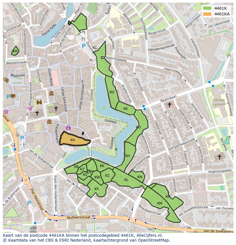 Afbeelding van het postcodegebied 4461 KA op de kaart.