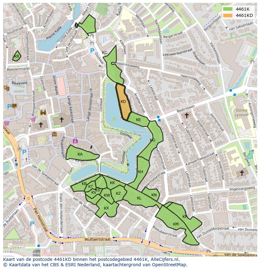 Afbeelding van het postcodegebied 4461 KD op de kaart.