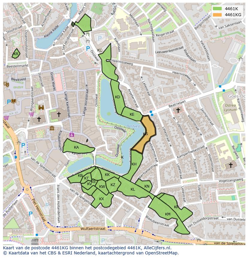 Afbeelding van het postcodegebied 4461 KG op de kaart.