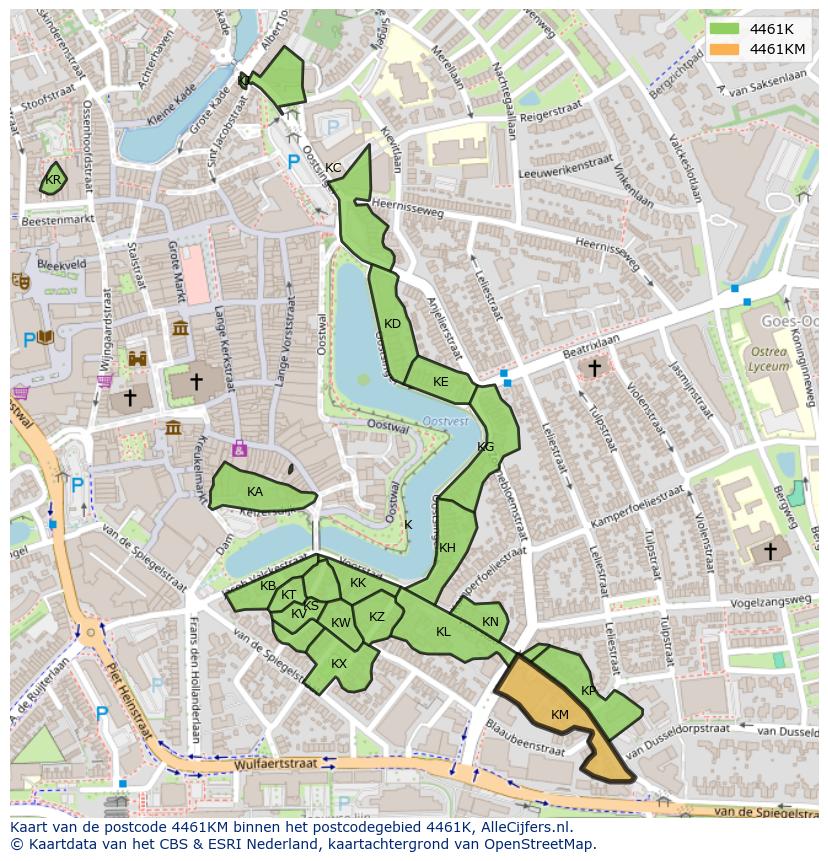 Afbeelding van het postcodegebied 4461 KM op de kaart.