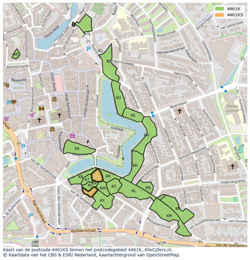 Afbeelding van het postcodegebied 4461 KS op de kaart.