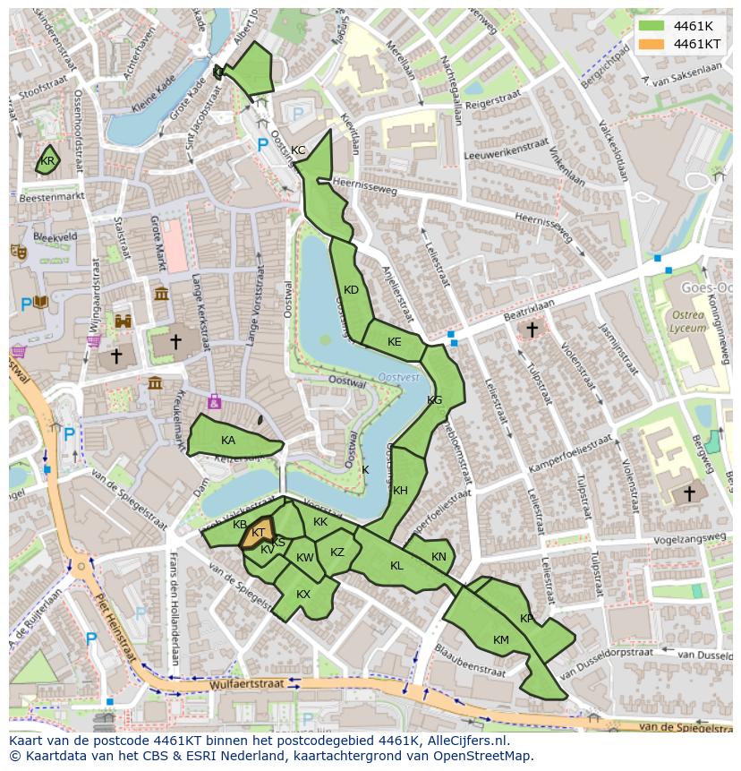 Afbeelding van het postcodegebied 4461 KT op de kaart.