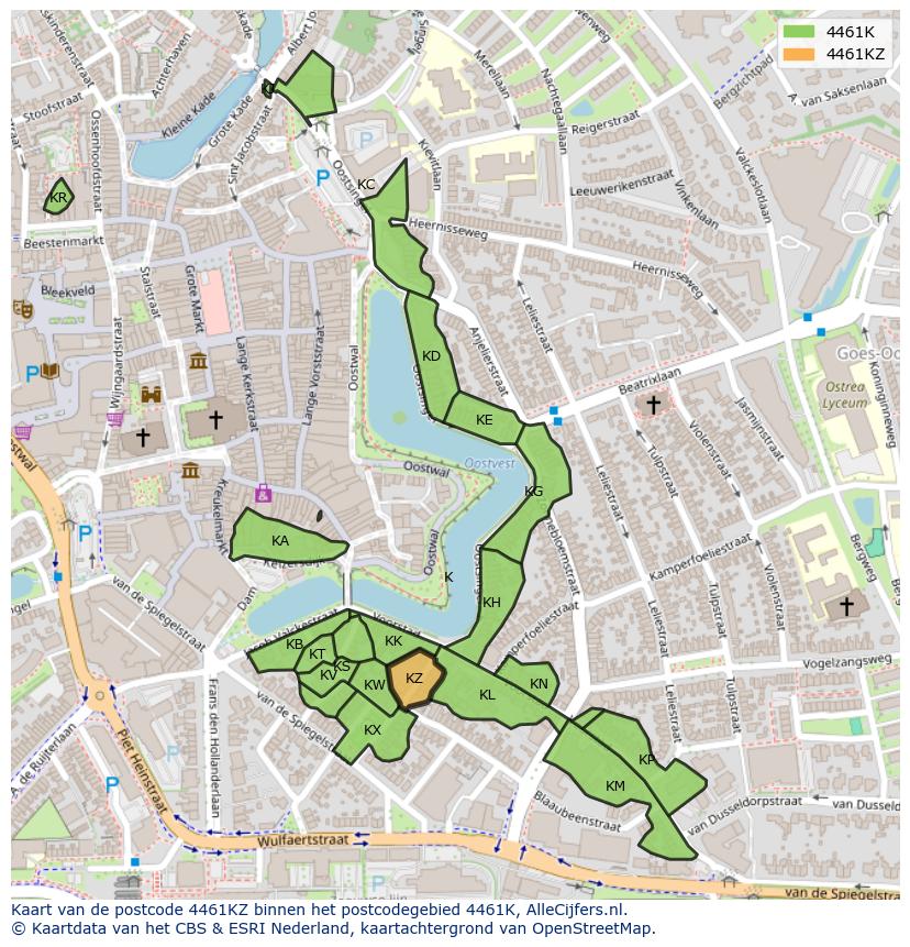 Afbeelding van het postcodegebied 4461 KZ op de kaart.