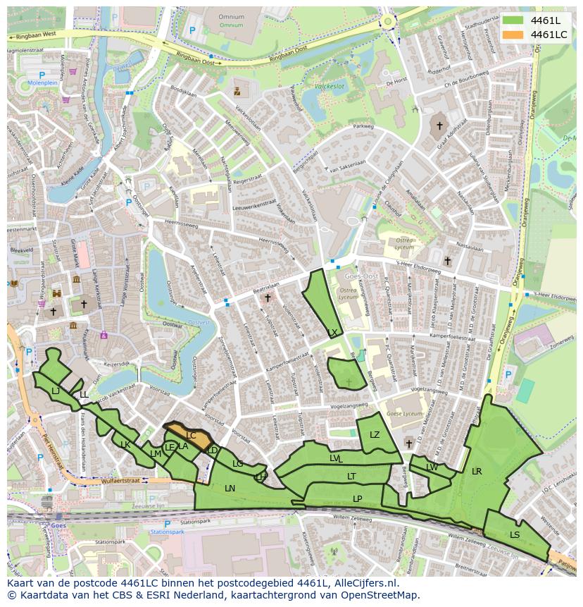 Afbeelding van het postcodegebied 4461 LC op de kaart.