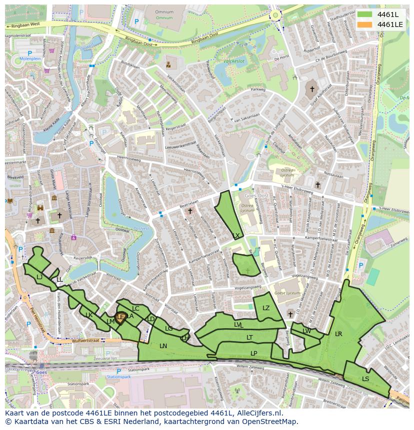 Afbeelding van het postcodegebied 4461 LE op de kaart.