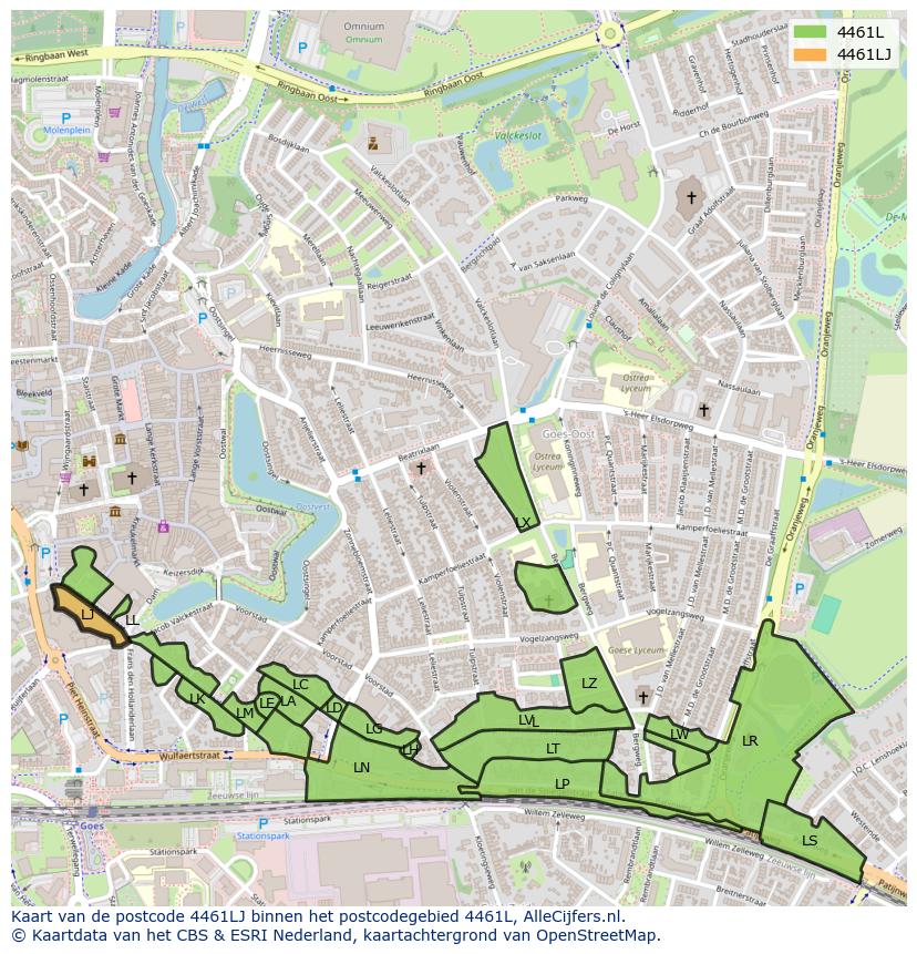 Afbeelding van het postcodegebied 4461 LJ op de kaart.