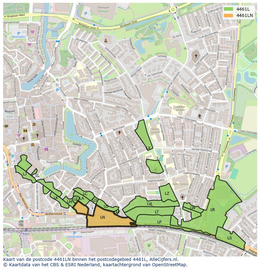 Afbeelding van het postcodegebied 4461 LN op de kaart.