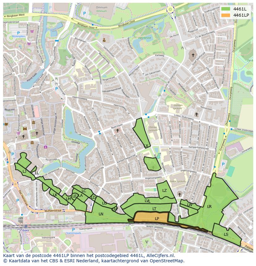 Afbeelding van het postcodegebied 4461 LP op de kaart.