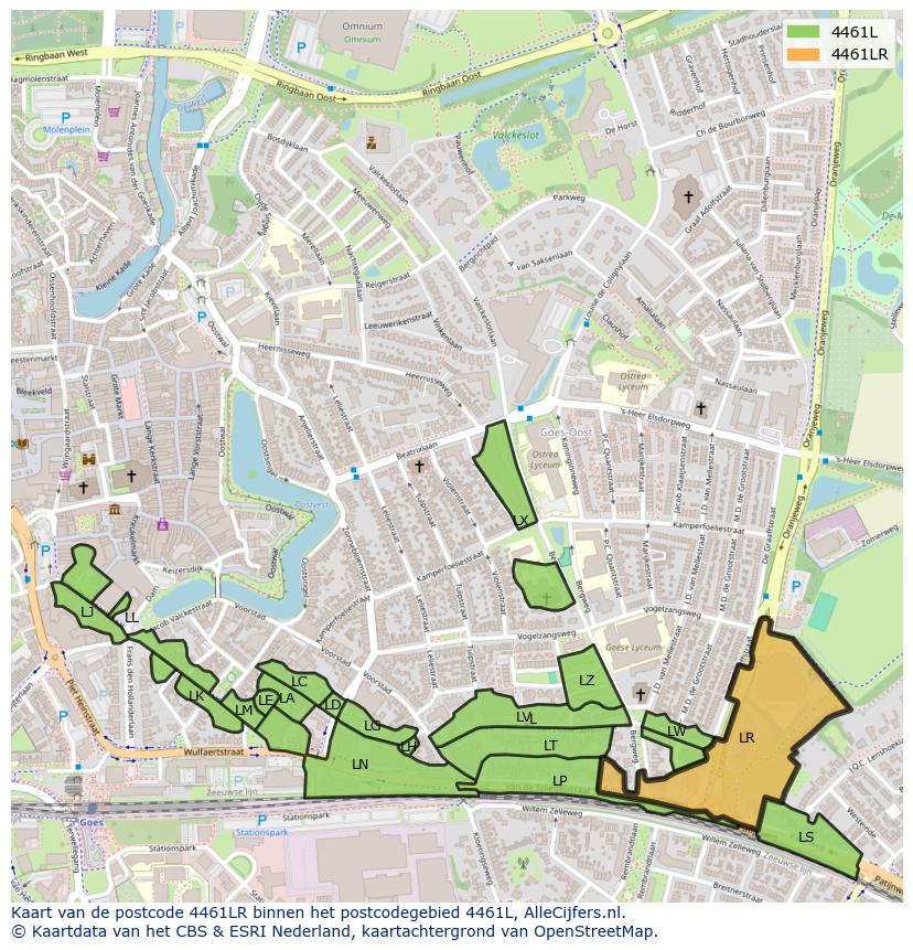 Afbeelding van het postcodegebied 4461 LR op de kaart.
