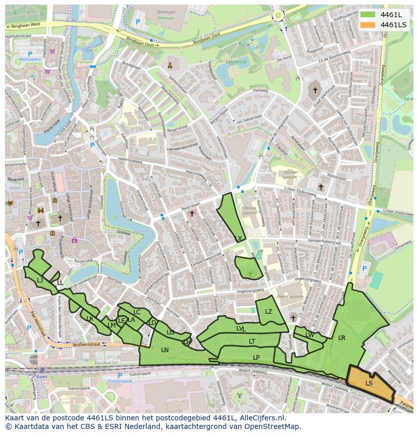 Afbeelding van het postcodegebied 4461 LS op de kaart.