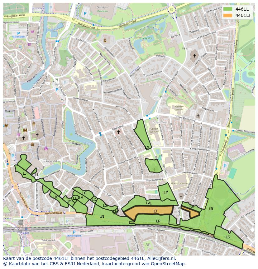 Afbeelding van het postcodegebied 4461 LT op de kaart.