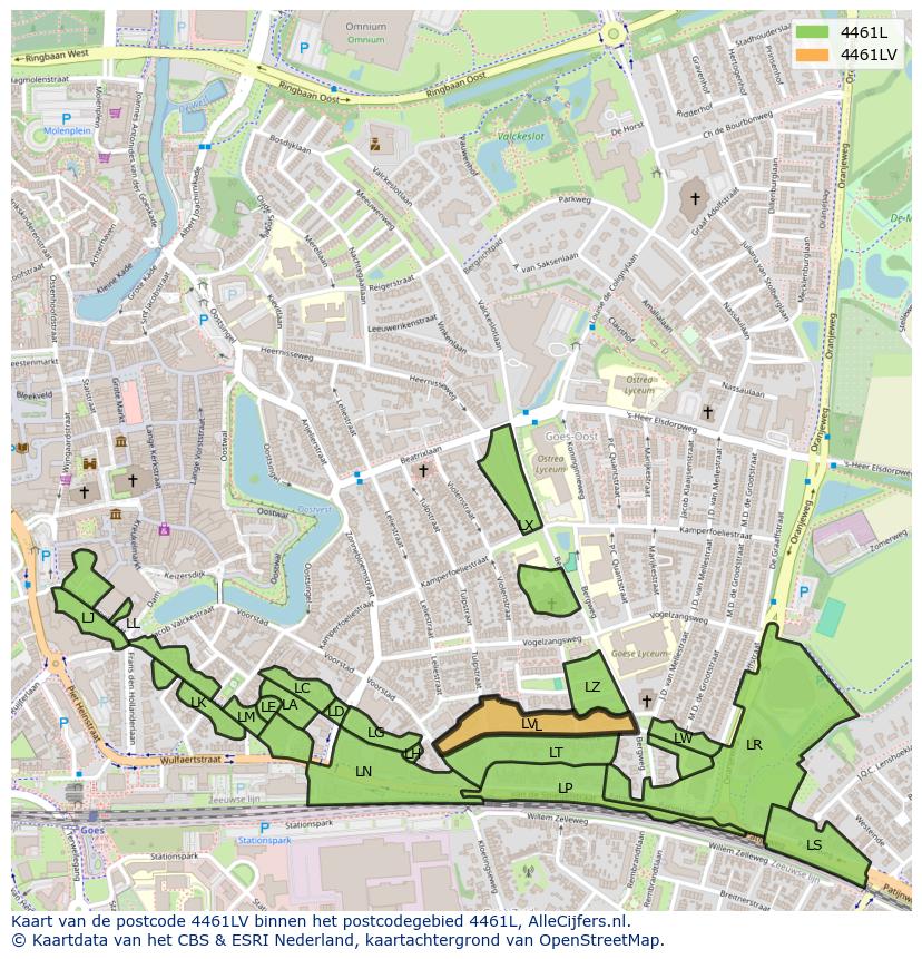Afbeelding van het postcodegebied 4461 LV op de kaart.