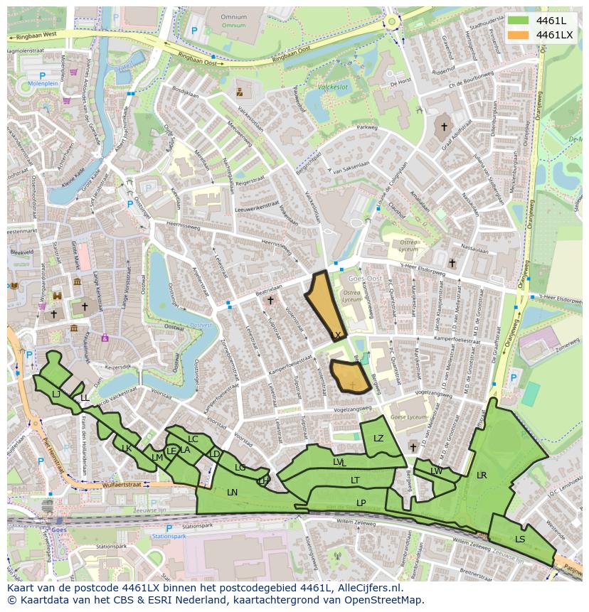 Afbeelding van het postcodegebied 4461 LX op de kaart.