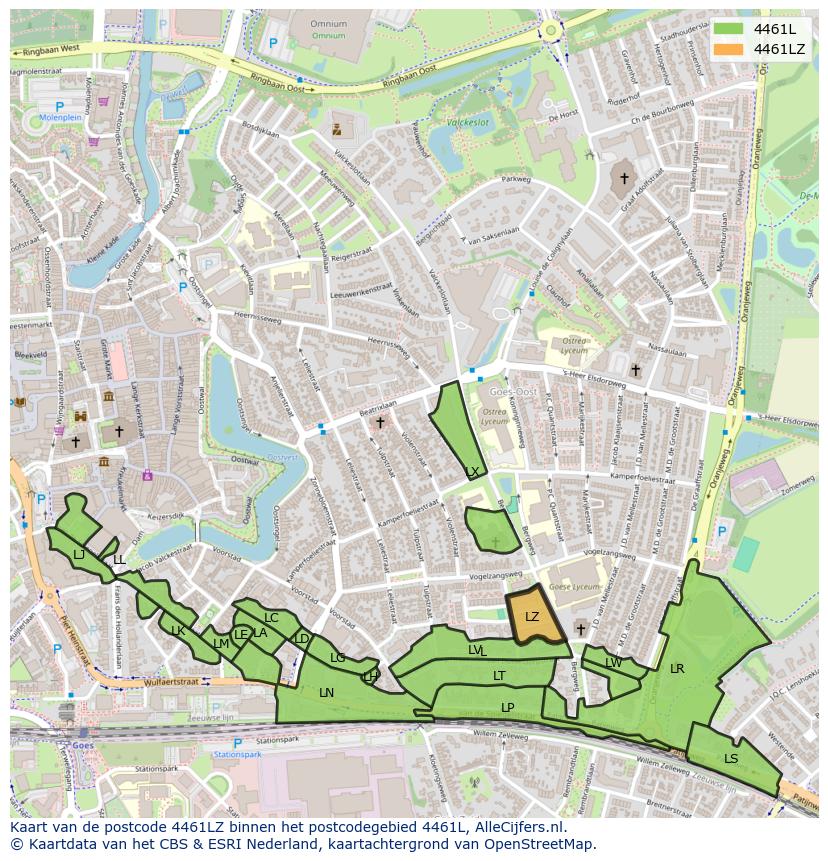 Afbeelding van het postcodegebied 4461 LZ op de kaart.