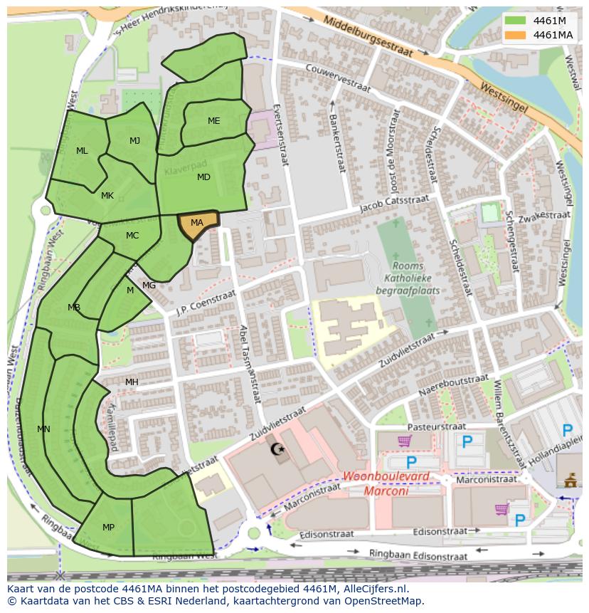 Afbeelding van het postcodegebied 4461 MA op de kaart.