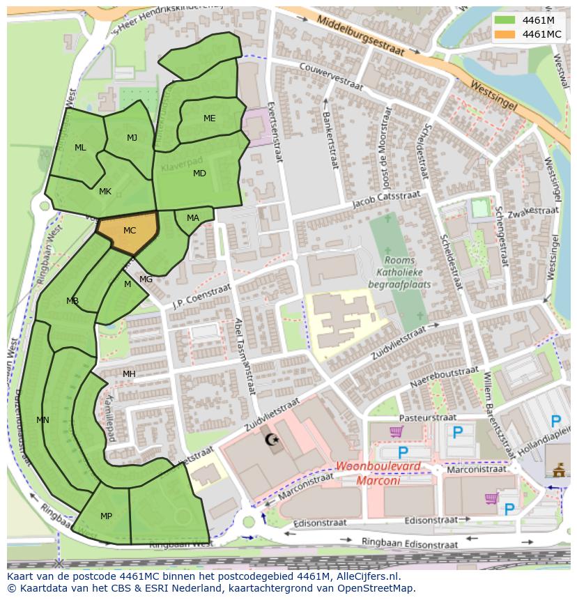 Afbeelding van het postcodegebied 4461 MC op de kaart.