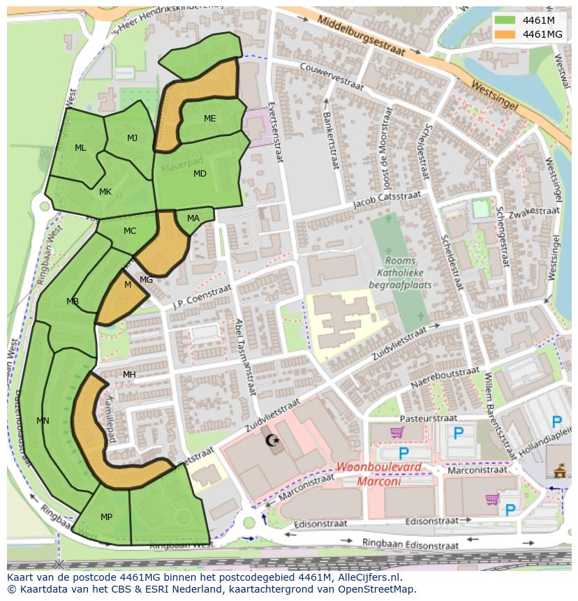 Afbeelding van het postcodegebied 4461 MG op de kaart.