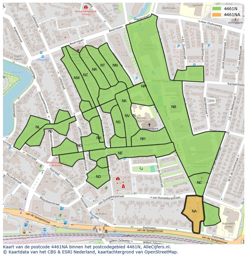 Afbeelding van het postcodegebied 4461 NA op de kaart.