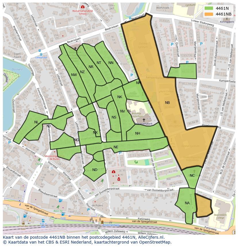 Afbeelding van het postcodegebied 4461 NB op de kaart.