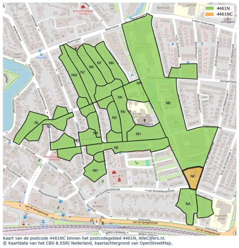 Afbeelding van het postcodegebied 4461 NC op de kaart.