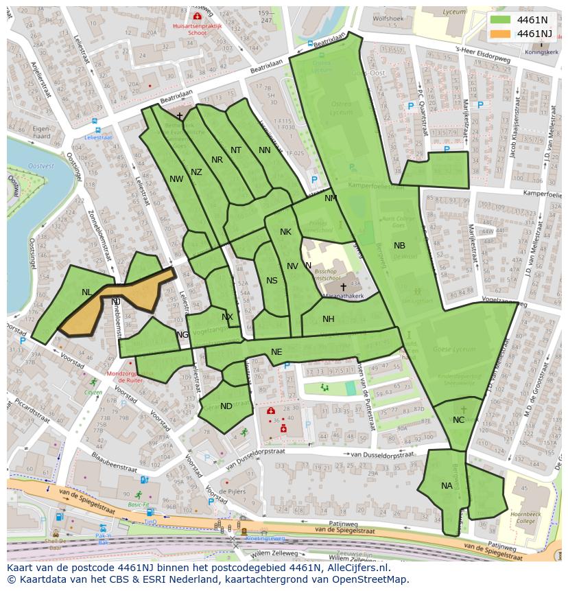 Afbeelding van het postcodegebied 4461 NJ op de kaart.