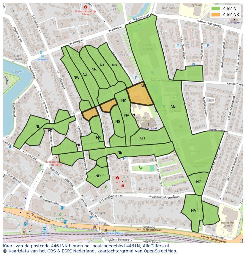 Afbeelding van het postcodegebied 4461 NK op de kaart.