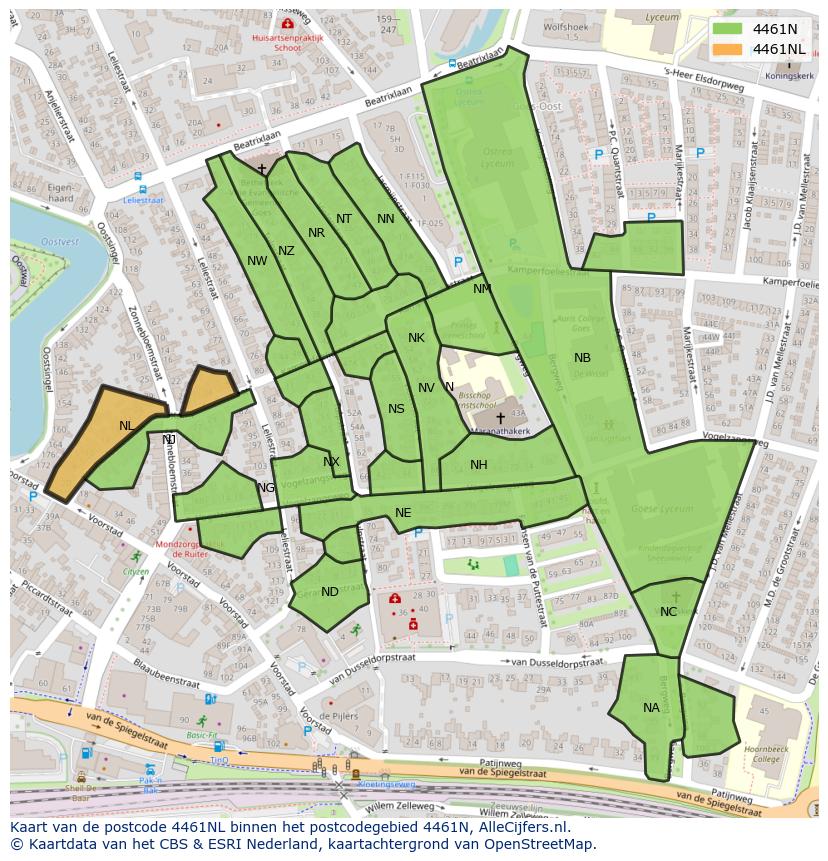 Afbeelding van het postcodegebied 4461 NL op de kaart.