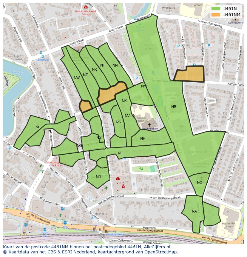Afbeelding van het postcodegebied 4461 NM op de kaart.