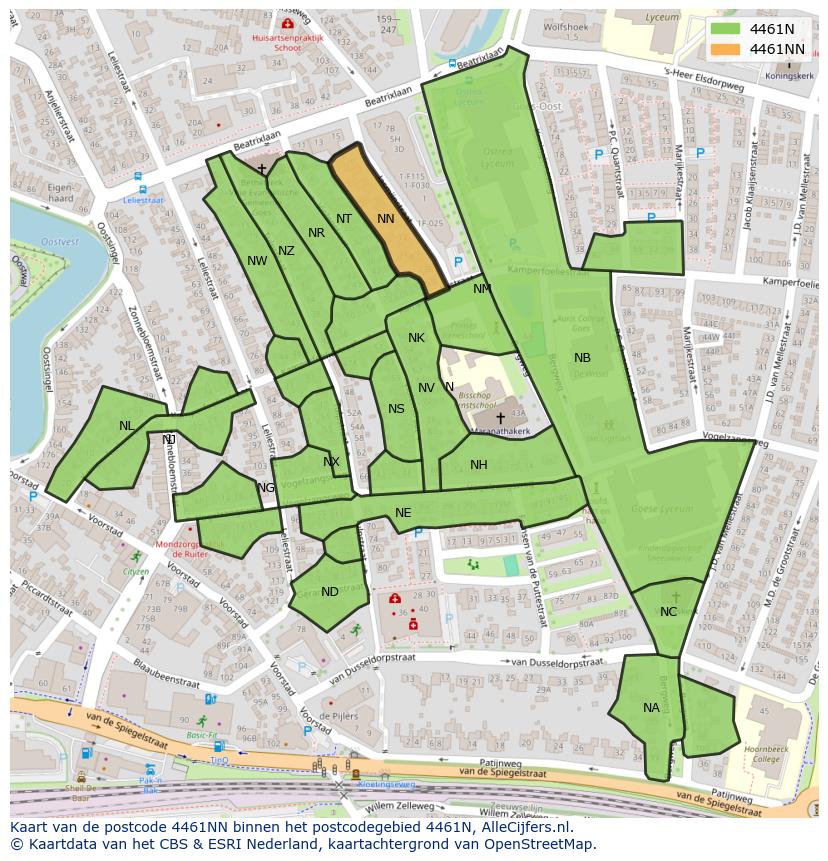 Afbeelding van het postcodegebied 4461 NN op de kaart.