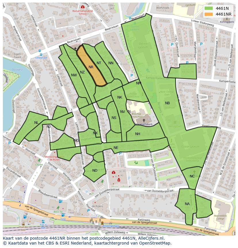 Afbeelding van het postcodegebied 4461 NR op de kaart.
